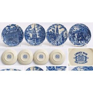 Liberty Blue Historic Colonial Scenes Small Plates Set of 4 England Vintage
